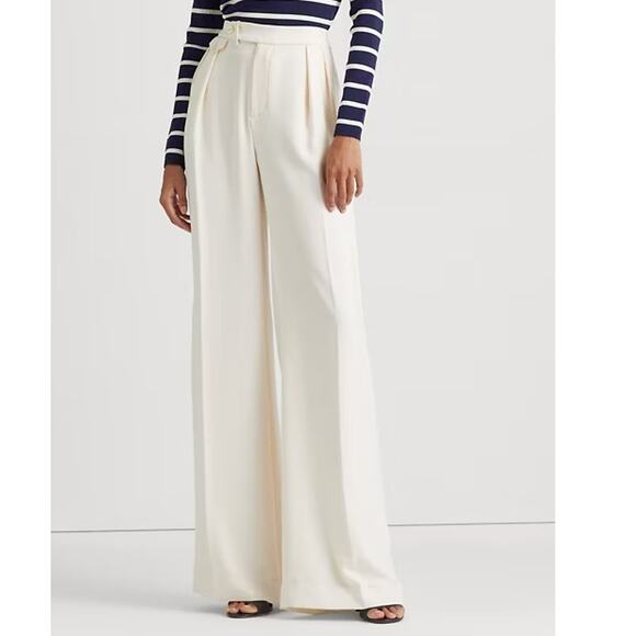 Ralph Lauren Mascarpone Cream Pleated Georgette Wide-Leg Trouser Petite Size 8P - Picture 3 of 7